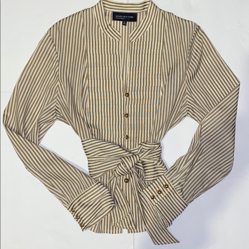 Jones New York Petite Brown/Cream Striped Top, PL